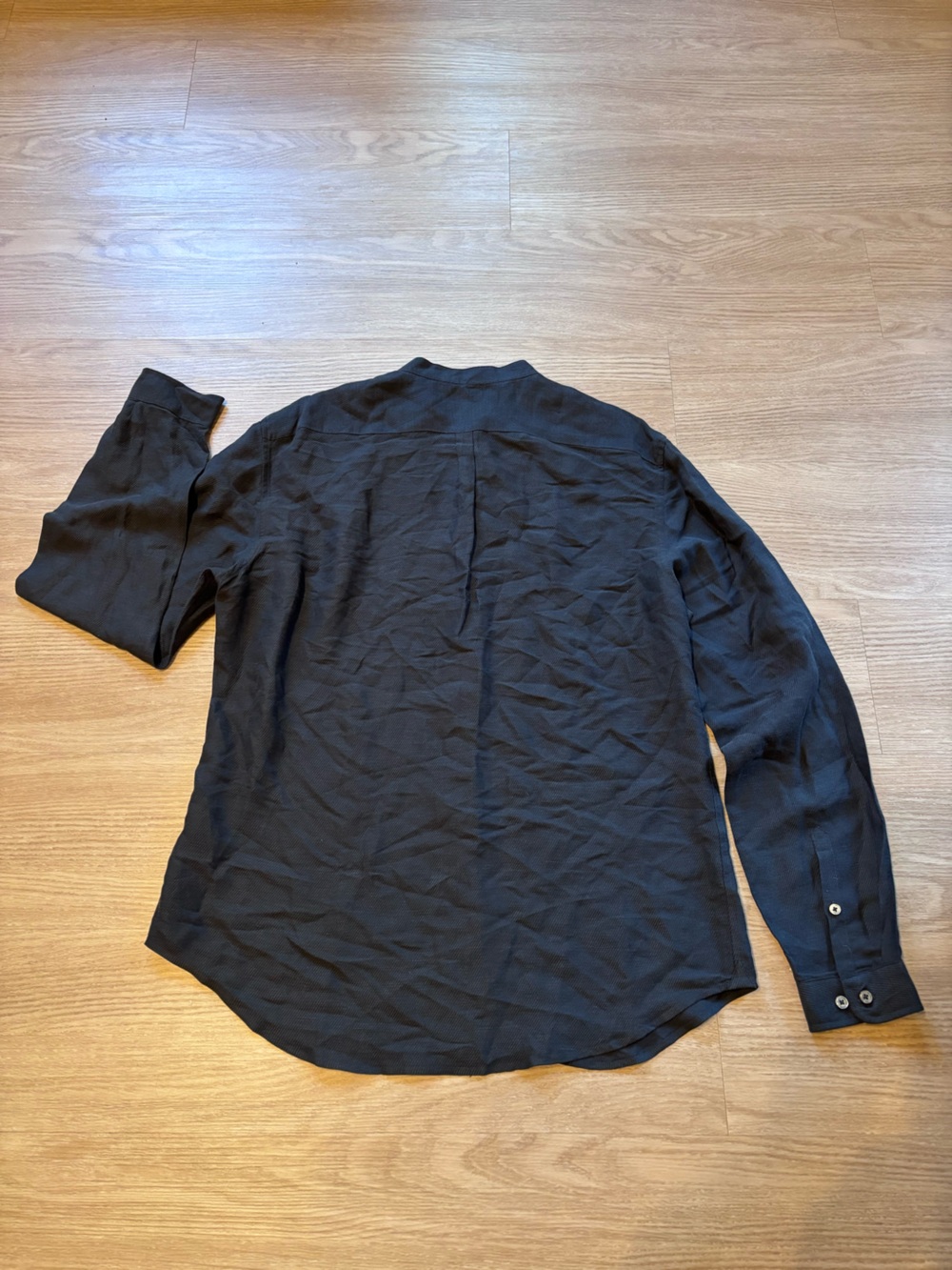 John Varvatos Men’s L Linen Modal Blend Round Collar Button Down Shirt Dark Grey - Picture 7 of 8